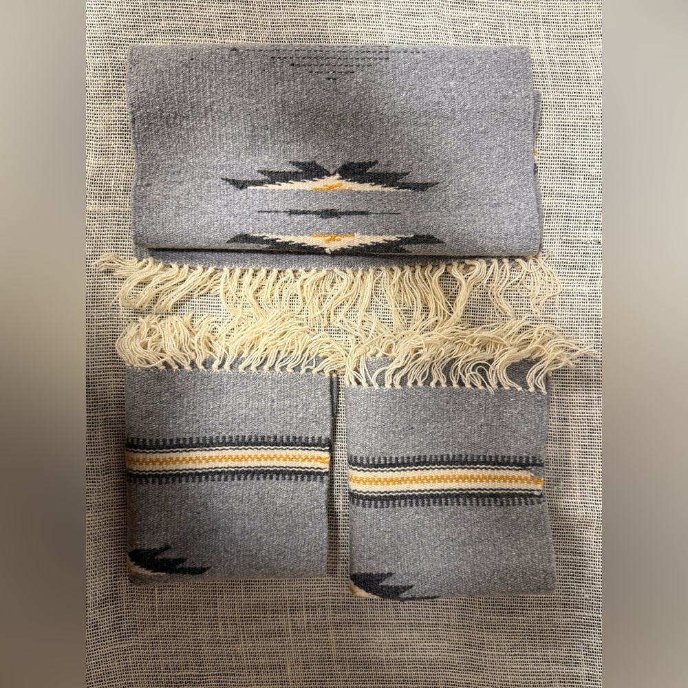 Gray Patterned Table Runner And Two Placemats